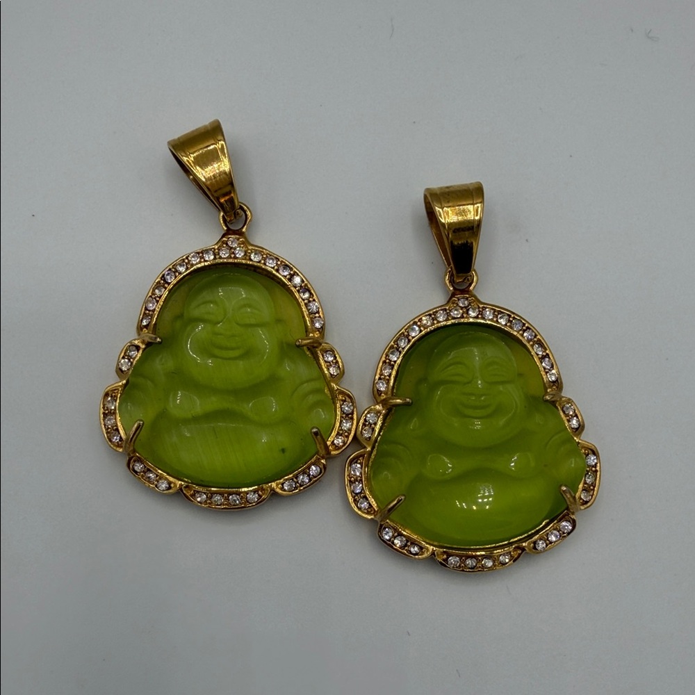 Gold and Green Buddha Pendant Necklace